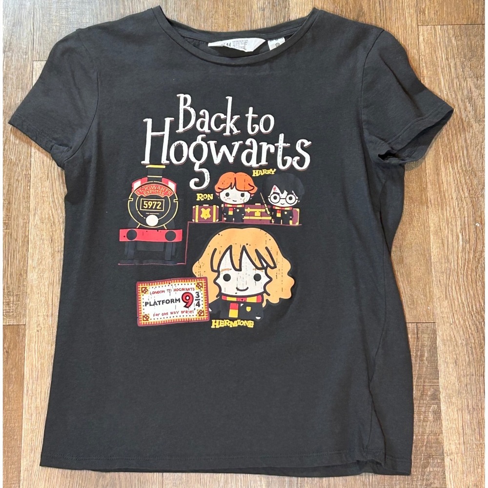 HM Harry Potter Back to Hogwarts Graphic Tee Kids Size 12-14Y Black Short Sleeve